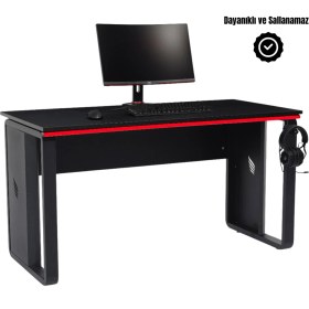 Resim Stepgamer Amiral RS7 Profesyonel Oyuncu Masası – 18mm Siyah Melamin, RGB LED, Kulaklık Aparatlı, 67x138 cm, Çelik Ayaklı, 75 cm 