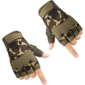 Resim Liangduo Shop A-Kamuflaj Stili M Boyutu Erkekler Taktik Eldiven Yarım Parmak Bisiklet Eldiven Askeri Ordu Çekim Eldiven Kaymaz Açık Spor Fitness Aksesuarları (Yurt Dışından) 