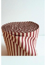 Resim Çizgili Keten Kumaş- Kırmızı Yıkanmış Çizgili Keten 100x230 Cm Kırmızı 