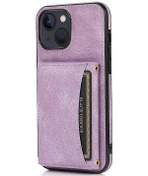 Resim Uyumlu İphone 14 Plus Deri Kaplamalı Tpu Telefon Kabuğu Katlanabilir Cüzdan Özellikli Cep Telefonu Kılıfı En Iyi Kalite Mor 