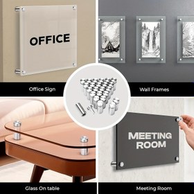 Resim 8 Set (48 adet) Cam Akrilik Reklam Gösterim Plakası Fotoğraf Çerçevesi Paslanmaz Çelik Duvar Asma Braketi Vida Seti 