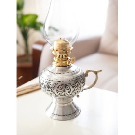 Resim Bakır Concept Bakır Gaz Lambası Oyma Nakış İşlemeli Gümüş Renk (Kalaylı) 
