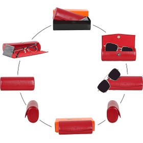 Resim SKS Leben 604 46B 10 Küçük Kişiye Özel Hakiki Deri Unisex Gözlük Kabı Kırmızı 
