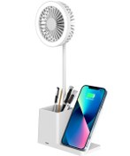 Resim S-Link Masaüstü Vantilatör Kalemlikli Işıklı Kablosuz Şarj Bölümlü Typec Usb Fan Masa Üstü Pervane Soğutucu 