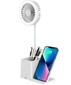 Resim S-Link Masaüstü Vantilatör Kalemlikli Işıklı Kablosuz Şarj Bölümlü Typec Usb Fan Masa Üstü Pervane Soğutucu 