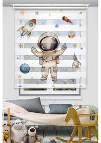 Resim Astronot Baskılı Çocuk Odası Perdesi - Dijital Baskılı Zebra Stor Perde Çok Renkli 