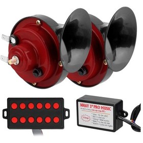 Resim Samdoo 12v Çift Tonlu Evrensel Araç Korna Seti - 10 Sesli Kontrol, Su Geçirmez, Yüksek Ses 