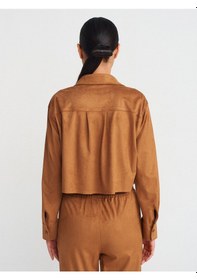 Resim Dilvin 50493 Dökümlü Süet Crop Gömlek Taba 