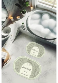 Resim Yıkanabilir Kaymaz Tabanlı Modern Desenli 2'li Banyo Paspas Takımı Obps0001 Renkli 