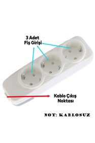 Resim NZB Grup Priz 3'lü Anahtarsız Kablosuz Başlık Piriz Klemensli Üçlü 