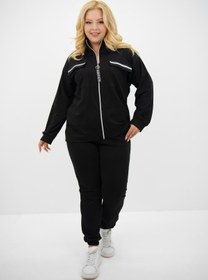 Resim Kadın Büyük Beden Dik Yaka Fermuarlı Eşofman Takımı 8133-25 - 5XL / Bej 