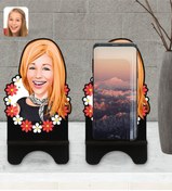 Resim Bk Gift Kişiye Özel Kadın Karikatürlü Ahşap Biblo Telefon Standı-51 