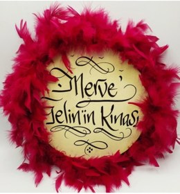 Resim ŞEYMA SULTAN ÇEYİZ Tefi Deri Tef 25 Cm Isim Yazılı Orta Boy Kırmızı Tüylü 