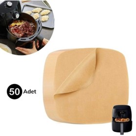 Resim EveFix 50 Adet Air Fryer Pişirme Kağıdı Tek Kullanımlık Yağ Su Geçirmez Yapışmaz Deliksiz Düz Kare Model 
