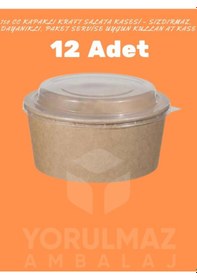 Resim 550 - 750 - 1100 Cc Kapaklı Kraft Salata Kasesi Seti Sızdırmaz, Dayanıklı, Paket Servise Uygun Kullan At Kase 12 Şer 