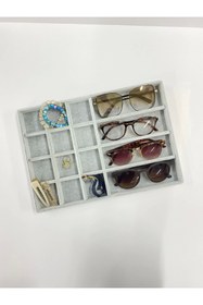 Resim MeGass Dekor Paris Model Süet Kumaş Gri Renk 34/24cm Takı Sergileme Çekmece Içi Stand 