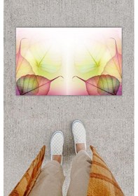 Resim Dijital Baskı Dekoratif Yaprak Pembe Kapı Önü Paspası K-1243 