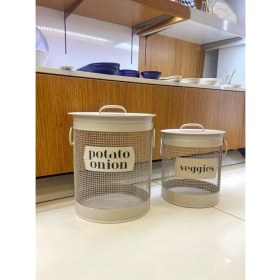 Resim Stripe Bej Galvaniz Patates Soğan Kabı&sebzelik 