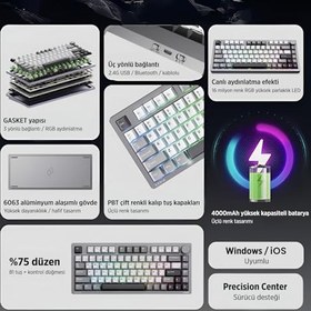 Resim Philips EVNIA SPK8618 Mekanik RGB 81 Tuş USB/Bluetooth/2.4G Kablosuz Oyuncu Klavyesi (Mor) 