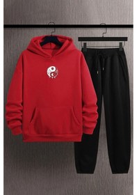 Resim Yin & Yang Baskılı Eşofman Takımı Kırmızı 