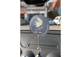 Resim Hediye Postası Araba Dikiz Aynası Süsü Pleksi Mustafa Kemal Atatürk ve Imzası Krom 