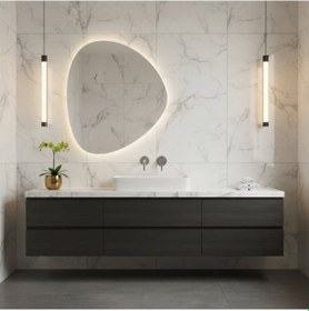Resim 40x47 Cm Modern Asimetrik Led Li Banyo Aynası Dokunmatik, Dimmerli, 6500k Beyaz Işık Beyaz 