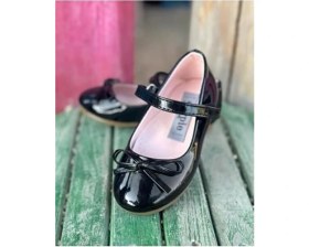 Resim Surpie Shoes Ince Fiyonk Detaylı Kız Çocuk Babet, Siyah Suni Deri, Ortopedik Tabanlı, Düz Topuklu 