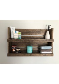 Resim Kuzela Ahşap Duvar Rafı Ceviz - Siyah 