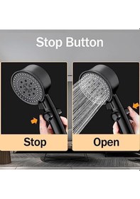 Resim Elde Taşınabilir Duş Başlığı, Yüksek Basınçlı 6 Püskürtme Modu Duş Başlığı, Açma/kapama Duraklatma Anahtarlı, Çıkarılabilir Duş Başlıkları Hortumlu Ve Ayarlanabilir Braketli Siyah 