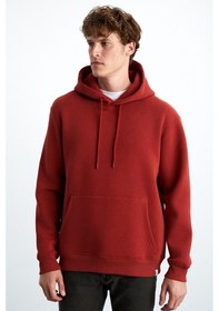 Resim Grimelange Yokohama Erkek Içi Polarlı Yumuşacık Regular Kanguru Cepli Kapüşonlu Kiremit Rengi Sweatshirt 