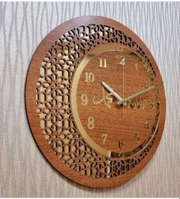 Resim Ahşap Ve Aynalı Allah-muhammed Motifli Normal Rakamlı Duvar Saati Altın 