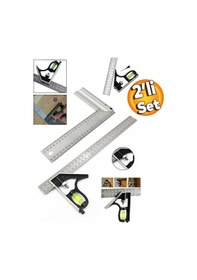 Resim Master Ayarlanabilir Su Terazili Gönye 30 Cm Açı Ölçer Cetvel+ 30 Cm Marangoz Gönye 2'li Set 