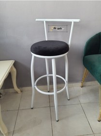 Resim Sırtlı Dekoratif Bar Tabure Ak Inci Siyah 