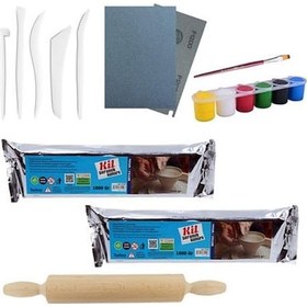 Resim Kil Hamuru Set-6. Seramik Hamuru. 2 Kg Beyaz Kil. Ebeşuar Merdane 