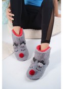 Resim Albishoes Kadın Geyik Figürlü Gri Ev Botu Panduf Yumuşak Rahat 001 