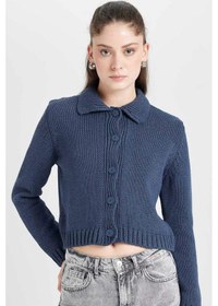 Resim Defacto Regular Fit Polo Yaka Basic Düz Düğmeli Triko Hırka D5395AX24AUNV215 Lacivert 
