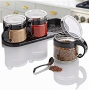 Resim Epilons 139475 Shopzum Siyah 3lü Standlı Kapaklı Kaşıklı Cam Hava Sızdırmaz Baharatlık Takımı Kc-386 