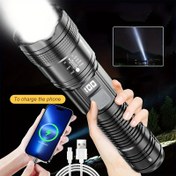 Resim Yüksek Lümenli USB Şarj Edilebilir LED El Feneri, Çok Modlu, Güç Bankası Fonksiyonlu Yakınlaştırılabilir Meşale Lambası, 18650 Lityum Pil, ABS Reçine, Açık Hava Kampçılığı Balıkçılığı için, Noel hediyeleri, tatil ofisi, yatak odası, otel, parti, restoran dekorasyonu için mükemmel 