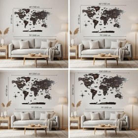 Resim Ahşap Dünya Haritası - Çok Katmanlı 3D Ahşap Duvar Dekoru (Kahverengi) - 150x80 cm / İspanyolca 