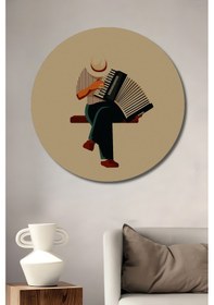 Resim Akordeon Çalan Adam Minimalist Soyut Sanat Ahşap Dekoratif Tablo Yuvarlak Duvar Tablosu-26154530--- 45 X 45 