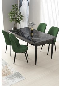 Resim Canisa Concept Nil Serisi 70x110 Sabit Mutfak Masası Takımı Siyah Mermer Desen Masa 4 Haki Yeşil Sandalye Yeşil Sandalyeler Siyah Masa 