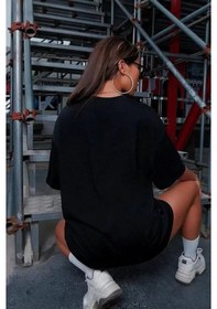 Resim Unisex Günlük Stil Siyah Saf Pamuk Pamuklu Oversize Tişört 