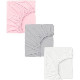 Resim 3 Adet 40x80 Cm Anne Yanı Lastikli Penye Kumaş Bebek Çarşafı-pembe-gri 