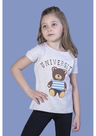 Resim Toontoy Kids Toontoy Kız Çocuk Ayıcık Ve Yazı Baskılı Taş İşlemeli Tişört Bej 