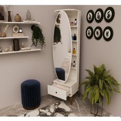 Resim Avesta Mobilya Avrupa Tarzı Dönen Boy Aynası Çekmeceli Dönebilen Askılı Raflı Boy Aynası Beyaz 