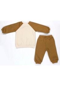 Resim Nakış Fil Detaylı 3 İplik İkili Bebe Takımı Hardal 