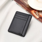 Resim 1 Adet Siyah PU Deri İnce Cüzdan Karbon Fiber Tasarım - Minimalist Kredi Kartı Tutucu & Erkekler İçin Bozuk Para Cüzdanı, Doğum Günleri, Tatiller ve Günlük Kullanım İçin Mükemmel Hediye, Günlük Cüzdan | Modern Cüzdan | Dokulu Bitiş, Küçük Cüzdan 