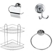 Resim Empa Metal Krom Banyo Seti ( 2 Kademe Köşelik - Bornoz Askılığı - Kapaklı Tuvalet Kağıtlığı - Halka Havluluk) 
