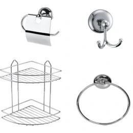 Resim Empa Metal Krom Banyo Seti ( 2 Kademe Köşelik - Bornoz Askılığı - Kapaklı Tuvalet Kağıtlığı - Halka Havluluk) 