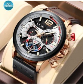 Resim Lige 2022 yeni moda erkek deri Quartz saat erkekler için üst marka lüks kol saati 